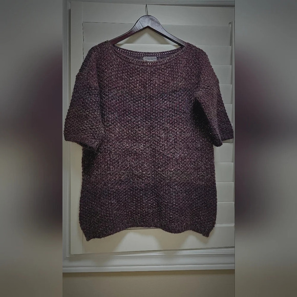 Sweater  Pullover Knit Boat neck Burgundy Golden Sparkle Lurex Mohair size L - Picture 6 of 6